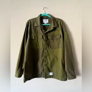 WTAPS Button Down Shirt Jacket in Two-Tone Olive Green • M